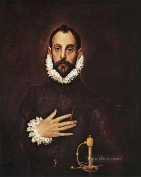 イエス Painting - 胸に手を当てた騎士 1577 マニエリスム スペイン ルネサンス エル グレコ